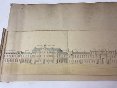 Lot 956 - Thomas Remnant Charleton (1756-1849) watercolour - Marine Barracks, at Stonehouse near Plymouth, titled verso, 33 x 44cm, together with a watercolour panorama titled verso 'scetch (sic) of the R...