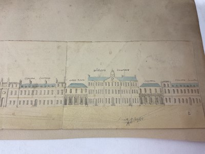 Lot 956 - Thomas Remnant Charleton (1756-1849) watercolour - Marine Barracks, at Stonehouse near Plymouth, titled verso, 33 x 44cm, together with a watercolour panorama titled verso 'scetch (sic) of the R...