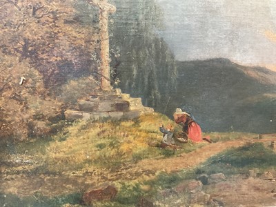 Lot 216 - Alexandre le Bihan (1837/9-1924) oil on canvas, figures at the cross in a landscape