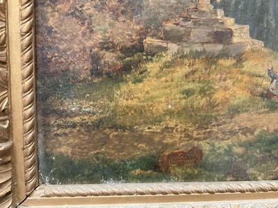 Lot 216 - Alexandre le Bihan (1837/9-1924) oil on canvas, figures at the cross in a landscape
