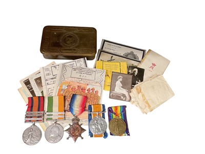 Lot 650 - Boer War and later medal group comprising Queen's South Africa medal with three clasps- Orange Free State, Transvaal and Laing's Nek, named to 5702 PTE. F. South
