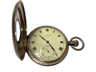 Lot 18 - 1930s J.W. Benson silver half hunter pocket watch, silver watch chain with rotating fob, Georgian silver vinaigrette and a Victorian silver brooch