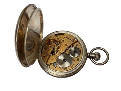Lot 18 - 1930s J.W. Benson silver half hunter pocket watch, silver watch chain with rotating fob, Georgian silver vinaigrette and a Victorian silver brooch