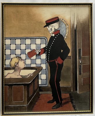 Lot 30 - Harry Rawnsley (early 20th century) set of five early 20th century watercolours of bar room subjects. By repute these illustrations were made for Boys Own magazine