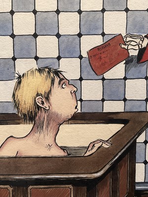 Lot 30 - Harry Rawnsley (early 20th century) set of five early 20th century watercolours of bar room subjects. By repute these illustrations were made for Boys Own magazine