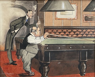 Lot 30 - Harry Rawnsley (early 20th century) set of five early 20th century watercolours of bar room subjects. By repute these illustrations were made for Boys Own magazine