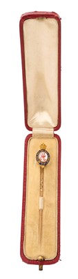 Lot 21 - H.M. Queen Alexandra, fine Royal presentation gold, rock crystal and enamel stickpin in case