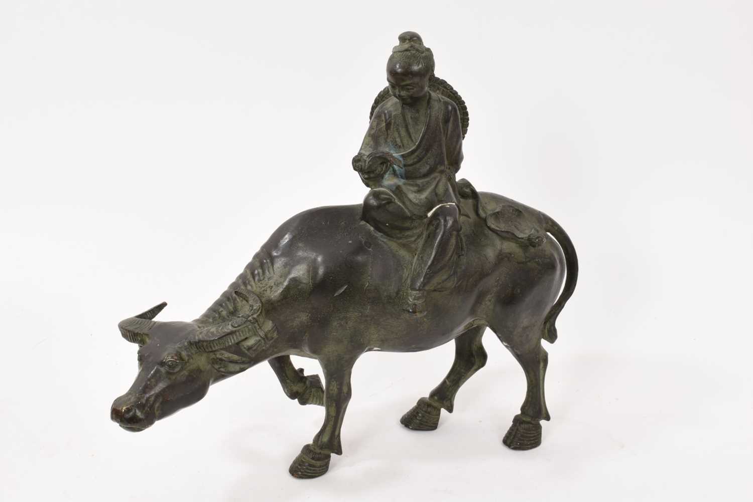Lot 998 - 19th century Chinese bronze of a scholar on a buffalo
