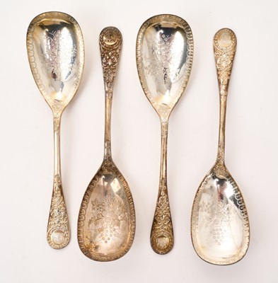 Lot 460 - Set of four Victorian silver Venetian or Italian pattern serving spoons