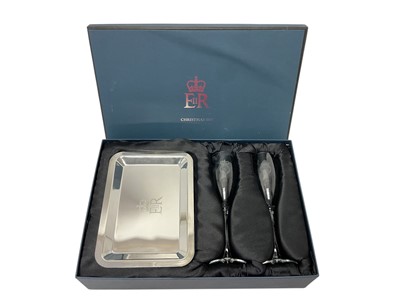 Lot 135 - H.M. Queen Elizabeth II 2007 Royal Household Christmas present of pair Champagne flutes and silver plated tray