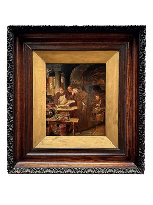 Lot 1325 - Manner of Eduard von Grützner (1846-1925) oil on panel - The Monastery Kitchen, signed, 37cm x 30cm, framed