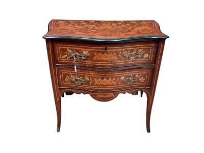 Lot 1523 - 18th century Dutch marquetry serpentine two drawer chest