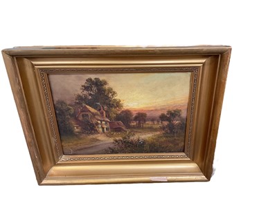 Lot 609 - Pair of oil on canvas, cottage landscape scenes in gilt frames