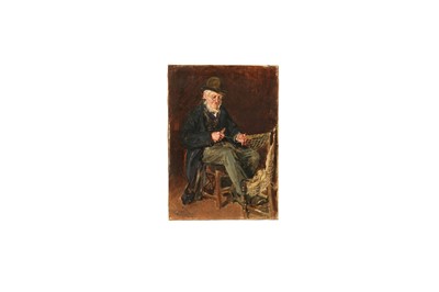 Lot 1327 - Thomas Halstead Heath (act.c.1901-c.1910) oil on canvas - Mending the Nets, initialled, 36cm x 25.5cm
