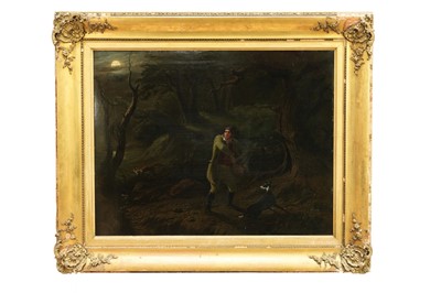 Lot 1323 - Manner of Sebastian Pether (1790-1844), 19th century, oil on canvas - The Poachers, 86cm x 107cm, in gilt frame