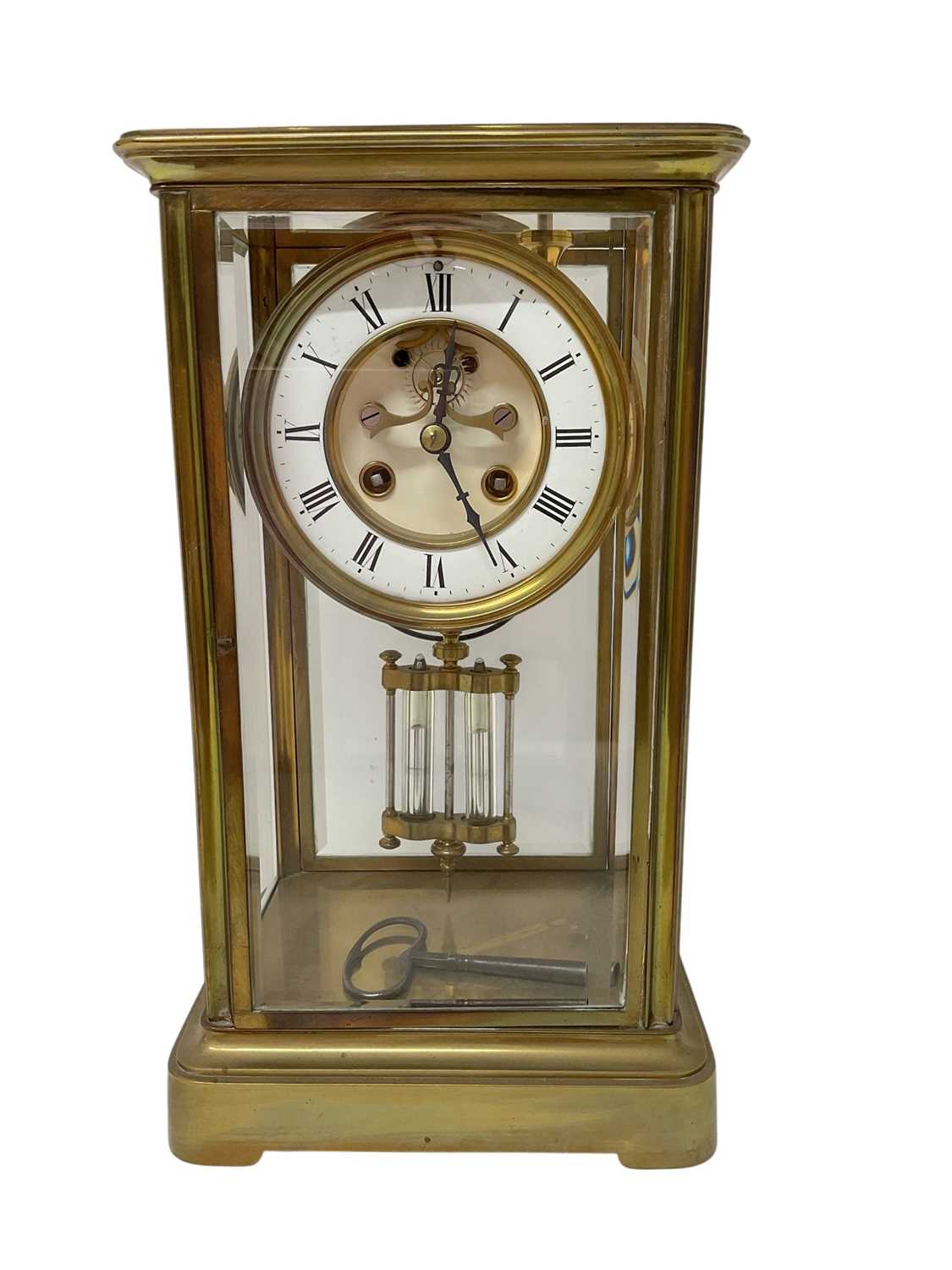 Lot 619 - French brass cased four glass mantel clock