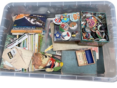 Lot 2457 - Collection of tea cards in albums, box of vintage badges including Golly, a World Cup Willie mascot, ephemera, etc