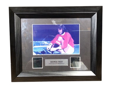 Lot 388 - Group of framed Manchester United prints, including one celebrating 100 years, one signed photo of Henrik Larson, a ticket signed by Eric Cantona with photograph of his infamous 'Karate kick', a...