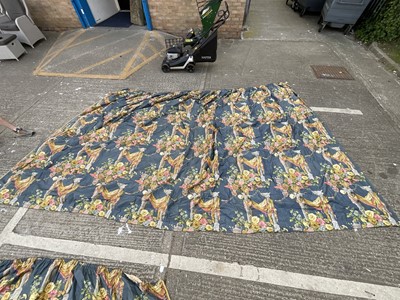 Lot 2128 - Pair of Victorian heavy glazed chintz curtains with pelmet