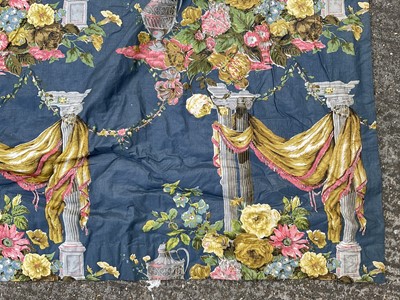 Lot 2128 - Pair of Victorian heavy glazed chintz curtains with pelmet