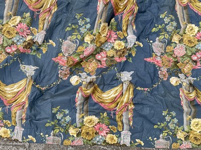 Lot 2128 - Pair of Victorian heavy glazed chintz curtains with pelmet