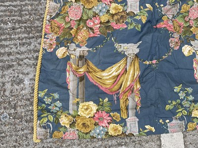 Lot 2128 - Pair of Victorian heavy glazed chintz curtains with pelmet