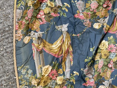 Lot 2128 - Pair of Victorian heavy glazed chintz curtains with pelmet