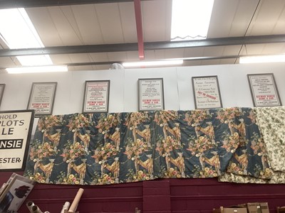 Lot 2128 - Pair of Victorian heavy glazed chintz curtains with pelmet