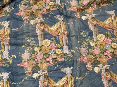 Lot 2128 - Pair of Victorian heavy glazed chintz curtains with pelmet