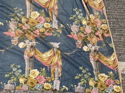 Lot 2128 - Pair of Victorian heavy glazed chintz curtains with pelmet