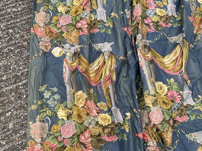 Lot 2128 - Pair of Victorian heavy glazed chintz curtains with pelmet