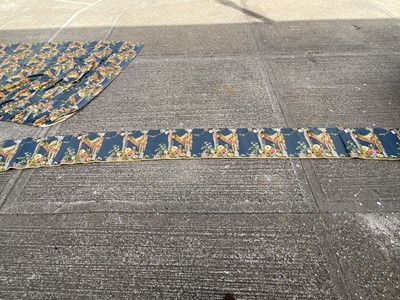 Lot 2128 - Pair of Victorian heavy glazed chintz curtains with pelmet