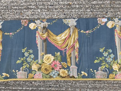 Lot 2128 - Pair of Victorian heavy glazed chintz curtains with pelmet