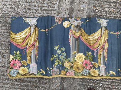 Lot 2128 - Pair of Victorian heavy glazed chintz curtains with pelmet