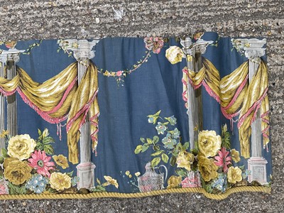 Lot 2128 - Pair of Victorian heavy glazed chintz curtains with pelmet