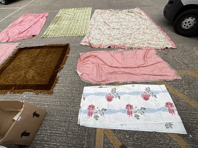 Lot 886 - Large velvet curtain, large chenille tablecloth, etc