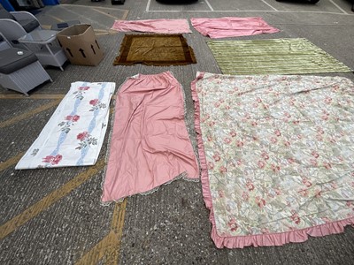 Lot 886 - Large velvet curtain, large chenille tablecloth, etc
