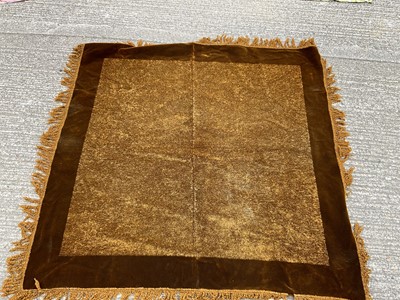 Lot 886 - Large velvet curtain, large chenille tablecloth, etc
