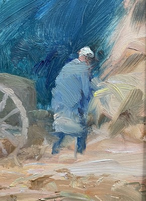 Lot 6 - John Osborne (b. 1939) oil on board - The Wagon, signed, 14cm x 24cm, framed