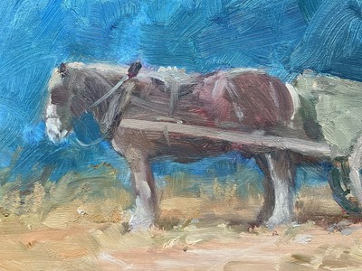 Lot 6 - John Osborne (b. 1939) oil on board - The Wagon, signed, 14cm x 24cm, framed