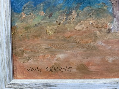 Lot 6 - John Osborne (b. 1939) oil on board - The Wagon, signed, 14cm x 24cm, framed