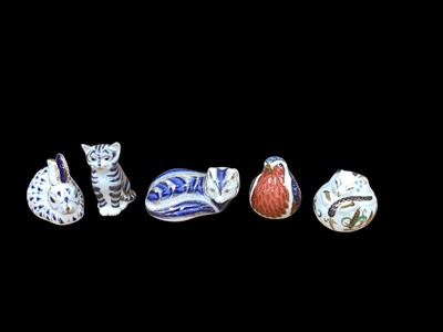 Lot 1100 - Five Royal Crown Derby paperweights and other items