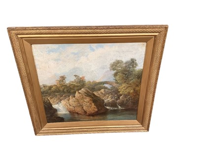 Lot 603 - Oil on canvas rocky landscape, 57cm x 52cm, in gilt frame
