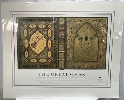 Lot 108 - The Great Omar - Rubaiyat of Omar Khayyam - print of the binding recreated by Richard Green and Trickett & Webb, 54cm x 72cm, with mount, unframed