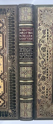 Lot 108 - The Great Omar - Rubaiyat of Omar Khayyam - print of the binding recreated by Richard Green and Trickett & Webb, 54cm x 72cm, with mount, unframed