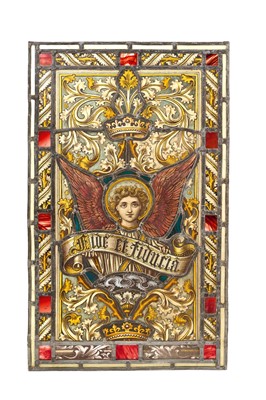 Lot 1120 - 19th century Arts and Crafts revival stained glass panel