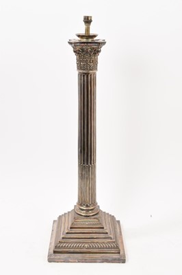 Lot 1109 - Large size 19th century silver plated Corinthian column lamp base