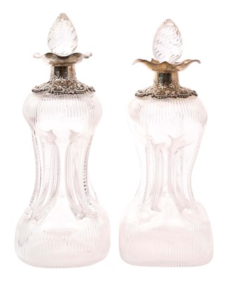 Lot 503 - Pair of Victorian silver mounted decanters of pinched form