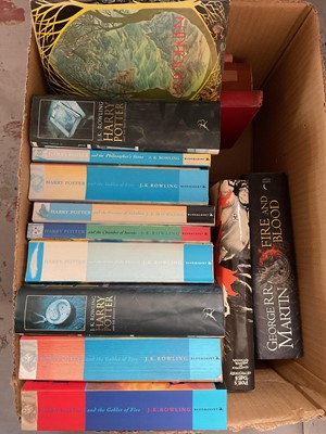 Lot 304 - Four boxes of antique and vintage books, plus Harry Potter novels