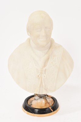 Lot 1015 - 19th century carved marble bust of Pope Pius IX, also known as the 'laughing Pope', on marble socle base